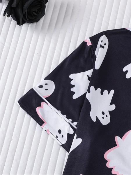 Halloween Children's 2-Piece Pajamas Set, New Halloween Bat Pumpkin Head Ghost Star Cardigan Short Sleeve Shorts,'s Medium and Large Pajamas for Party, Daily Wear, Vacation Home Clothes 2-Piece Pajamas Set