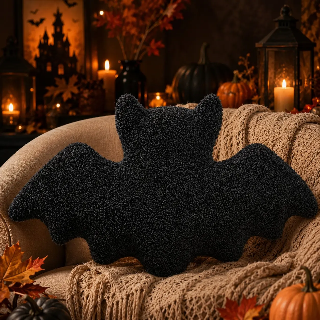 1PC 3D Bat Shaped Throw Pillow - Cozy Plush Cushion for Couch Sofa Living Room Makeover! Functional All-Season & Halloween Christmas Home Decor Must-Have, Spooky Holiday Party Essential & Top Gift Choice for Friends! Sofa Cushion Decorations