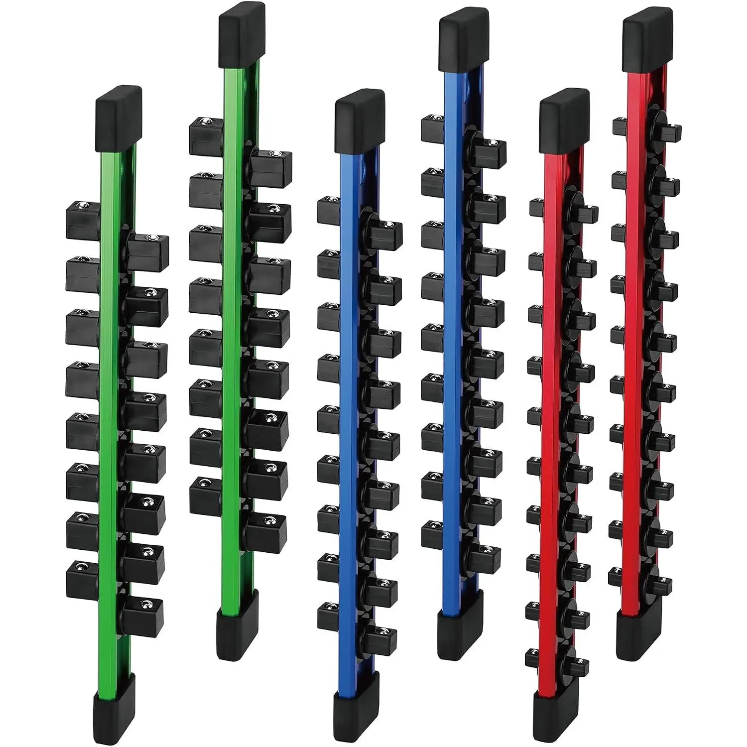 6- Socket Organizer Storage Set, 1/4-Inch, 3/8-Inch, 1/2-Inch Double Sided  Alloy Socket Holder Rail, Drive Socket Trays Holds 108 Sockets, 360° Swivel Clip Socket Holder Kit for Tool Box