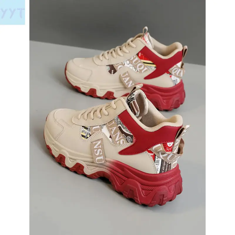 YYT1 Women's Lace Up Platform Sneakers, Trendy Sneakers, Trendy Fashion Sneaker, Casual Comfortable Breathable Shoes, Female All-match Round Toe Chunky Sneakers Daily Life, Thick Sole Sneakers, Casual Sneaker, Thick Soled Sneakers