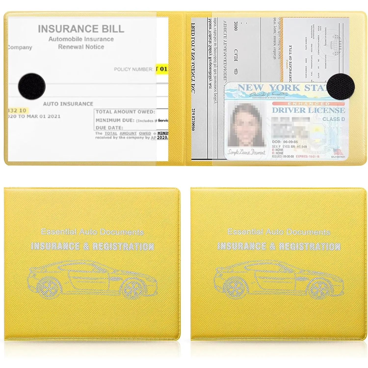 2-Pack Classic Space Theme Yellow Car Glove Box Set, Document Organizer - Unisex Adult Car Tax Disc Holder for Vehicle Owners