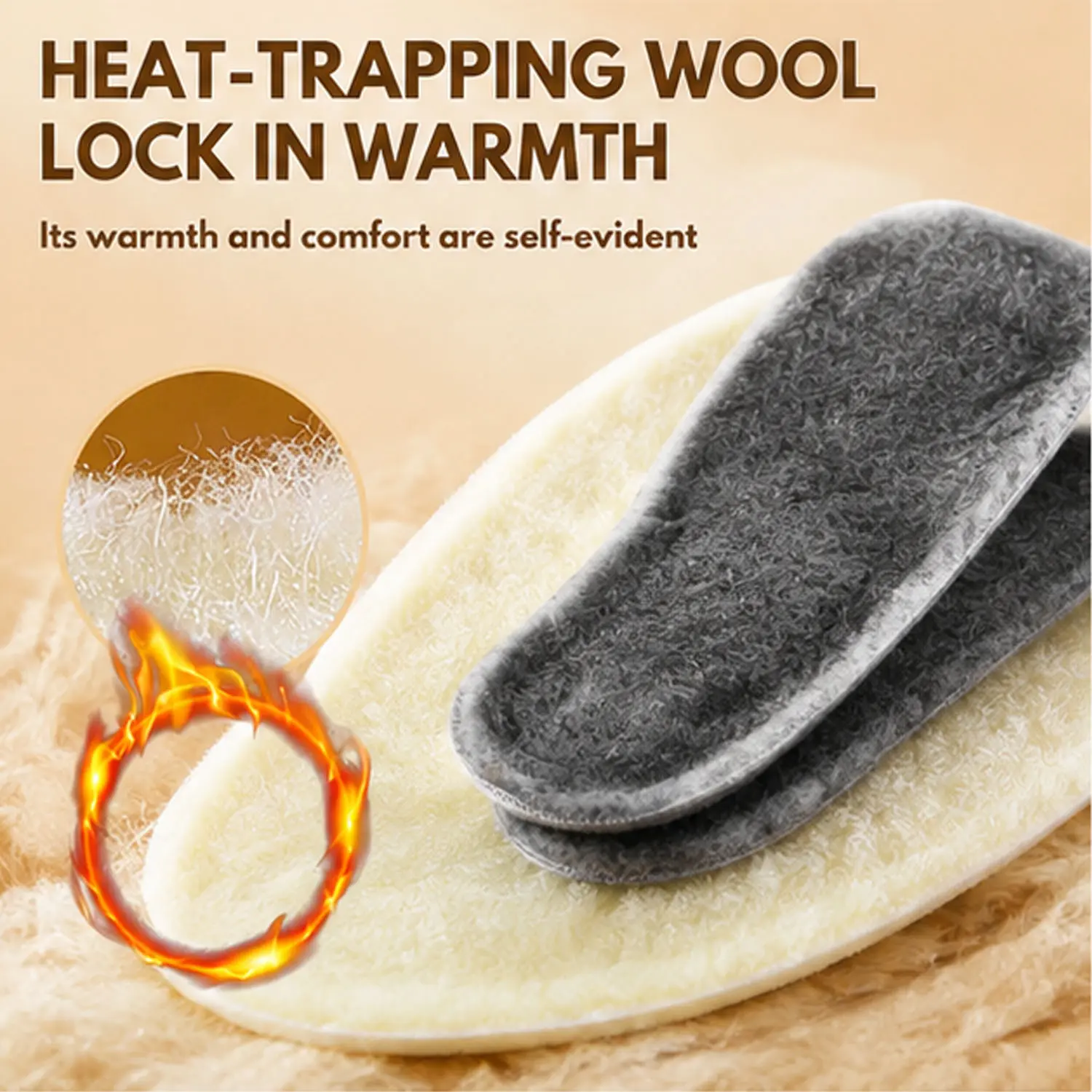 Unisex Winter Fleece Shoe Insoles, Thick Warm Wool 4D Memory Foam Inserts with Warm Insulation & U-Shape Heel for Office/Athletes’ Boots, Slippers