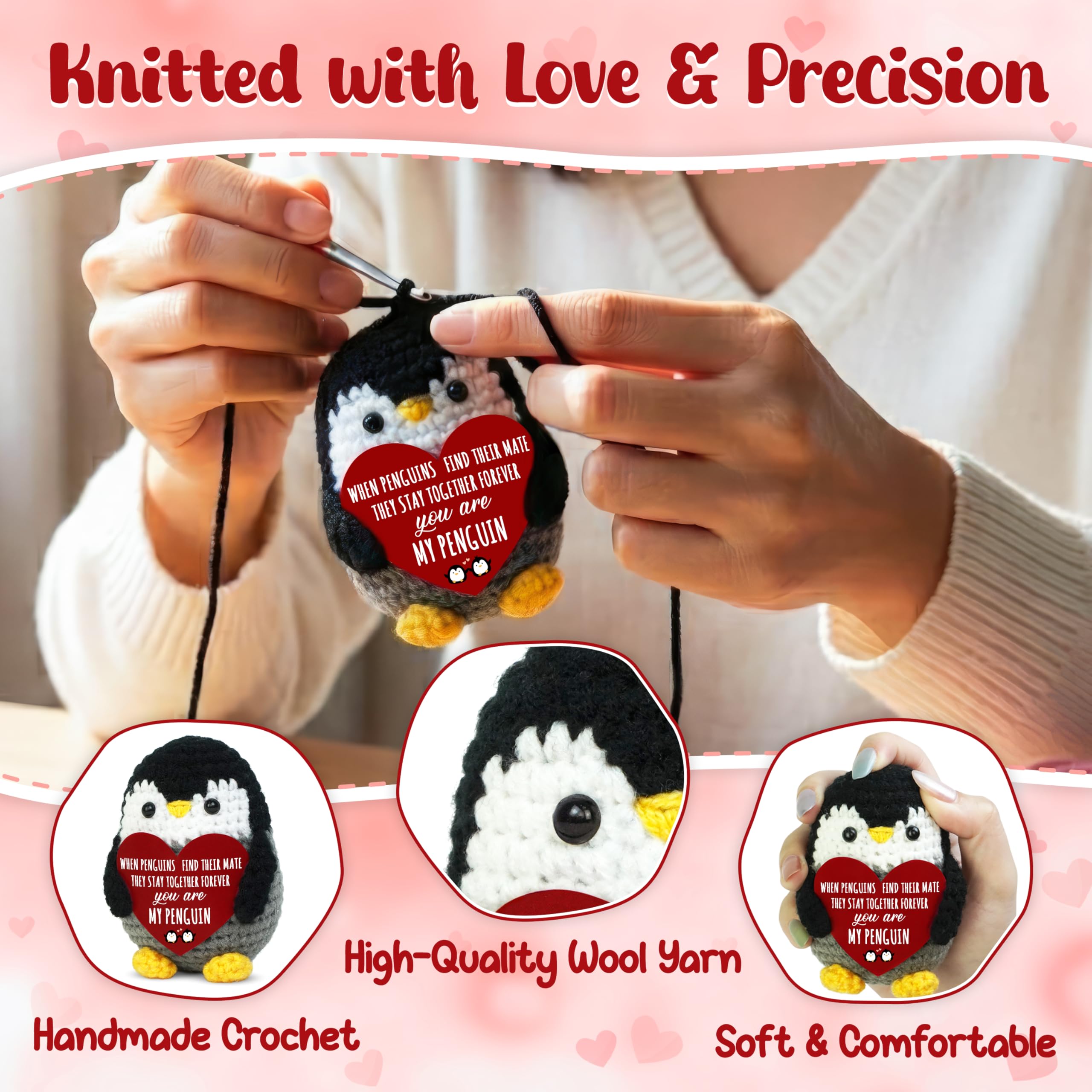 Super Soft Hand-Knitted Mini Penguin Plush Toy, Cute Emotional Support Companion for Anxiety Stress Relief, Perfect Christmas Presents Holiday Gifts, Birthday Gifts for Women Men, Teacher Appreciation Gifts, Small Desk Ornament, Keychain Bag Pendant, Love