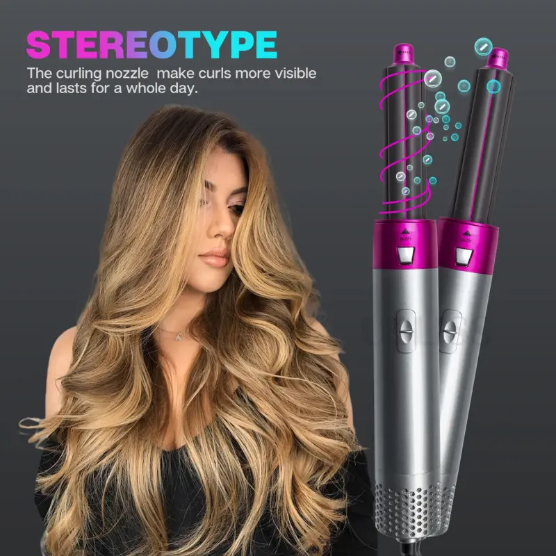 5-in-1 Hot Air Brush, Automatic Hair Suction Styling Brush, Nozzleless Hair Dryer for Straightening & Curling