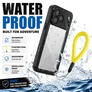 ip68 waterproof phone case, floating wristband bright yellow, 360 fully sealed case, built in screen protector, underwater photography case, anti loss floating shell, sturdy durable protective cover, for iphone 17 pro max, iphone 17 pro case, iphone 17 ai