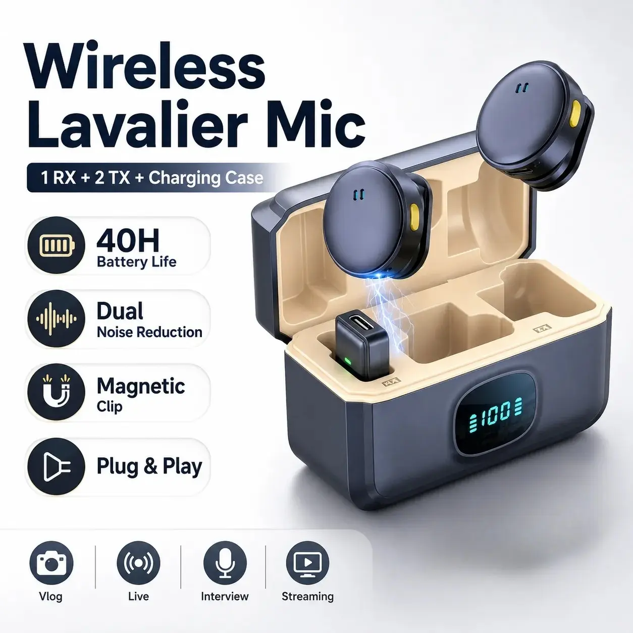 Q8 Wireless Button Lavalier Microphone, Clip-On Phone Mic with Noise Reduction, Ideal for Outdoor Live Streaming, Vlog & Video Recording, Noise Canceling Mic