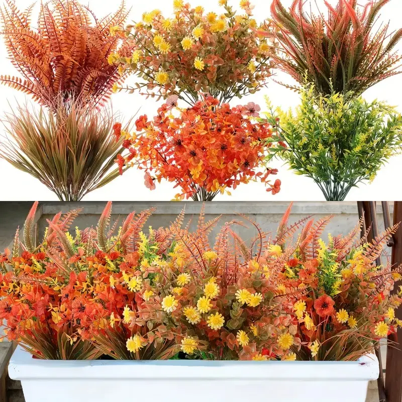 24pcs Autumn Artificial Flowers, UV-Resistant Decorative Plants, Decorative Faux Flowers, Ideal for Courtyard Balcony Living Room Dining Table Roadside Flower Bed, Thanksgiving Decoration