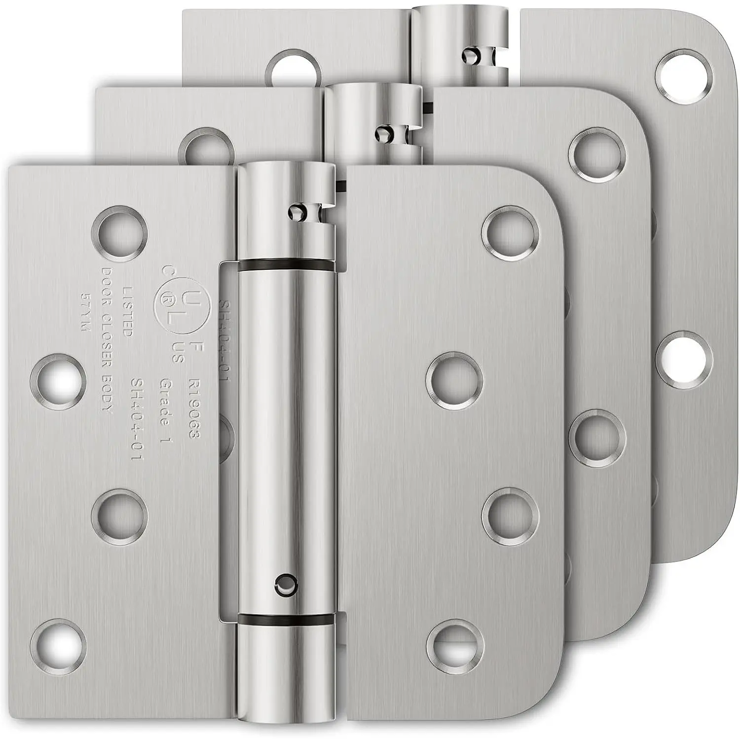 3 Pack Self Closing Door Hinges, 4 Inch Spring Loaded Hinges with Square & 5/8'' Radius Corners, Adjustable Tension for Garage and Front Door, Fit for Left and Right Hand Door, UL Listed