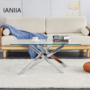 IANIIA 39.37" Rectangular Clear Tempered Glass Coffee Table,Stylish Design With Golden Metal Legs, Coffee Table For Living Room