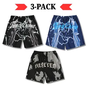Men's 3-Pack Graphic Print Shorts - Casual, Loose Fit, Quick-Drying Mid Waist Bottoms for Summer Street Style
