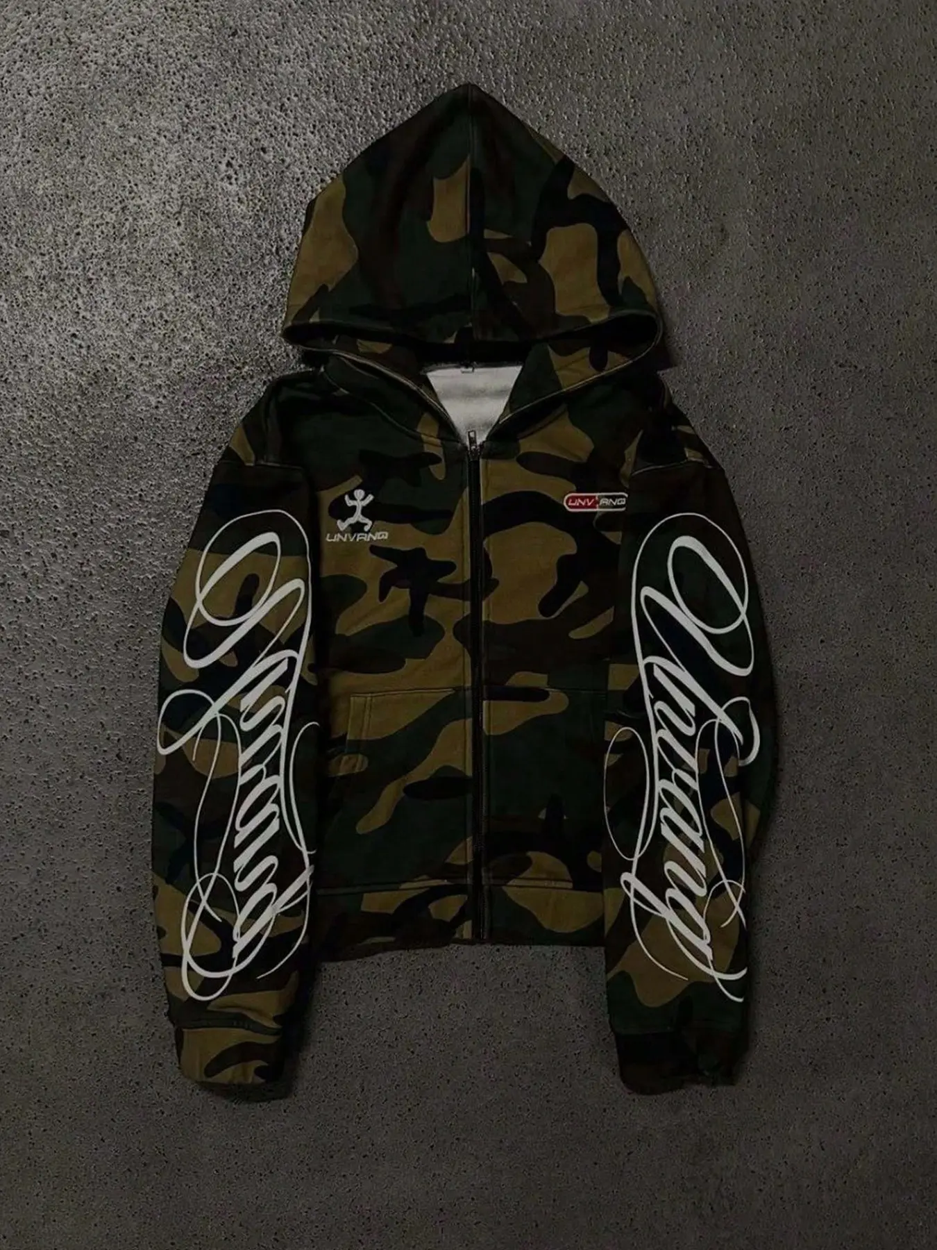 Unisex Woodland Camo Zip-Up Hoodie Heavyweight Streetwear Sweatshirt with Sleeve Graphic Print Fall Winter Casual Daily Outerwear