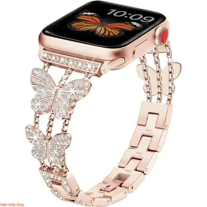 Sparkling Diamond Stainless Steel Butterfly Clasp Wearable Smartwatch Band - Unisex Folding Sports Wristband, Stylish Metal Bracelet, Compatible with 38-49mm Series & SE Smartwatches, Fashion Tech Accessories