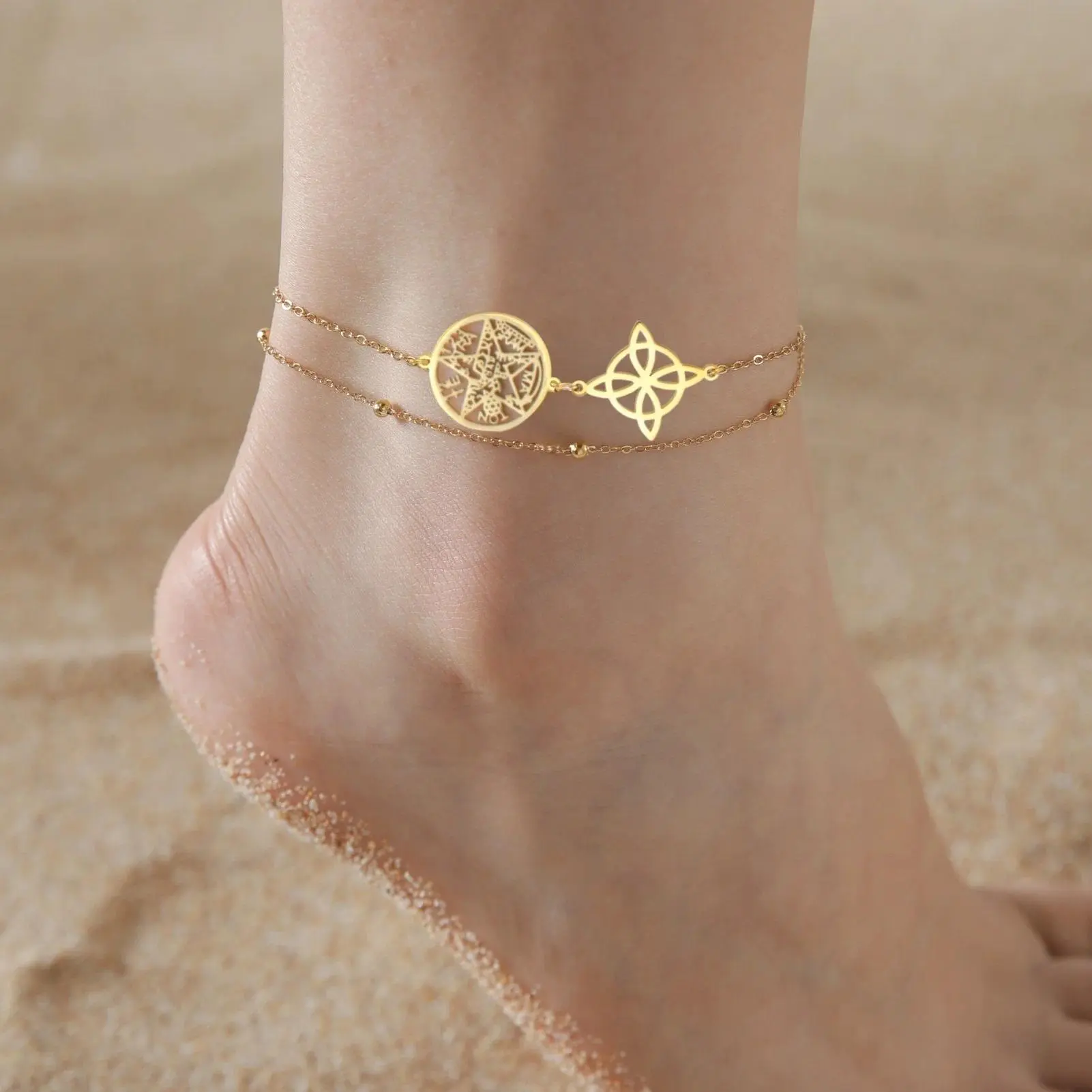 Jeshayuan Witchcraft Pentagram Anklet For Women Jewish Hebrew Tetragrammaton Anklet Witch Knot Anklets Amulet Jewelry Gift