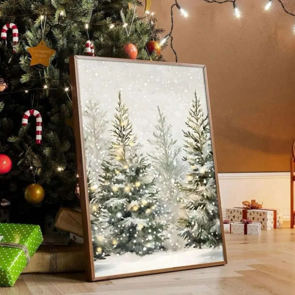 Vintage Christmas Wall Art Poster, No Frame Forest Tree Holiday Decor, Perfect for Party Decoration, Model Xinghao Ca Prop 65 Re