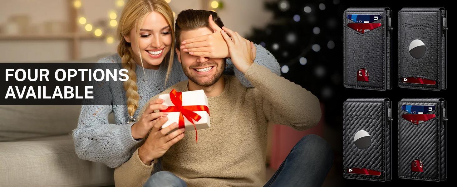 Airtag Wallet for Men, Mens Smart Wallet for Air Tag RFID Blocking, Slim Compact Wallet with ID Window, Minimalist Bifold Pop Up Credit Card Case Holder 10+ Cards,Christmas Gift for Men, No AirTag