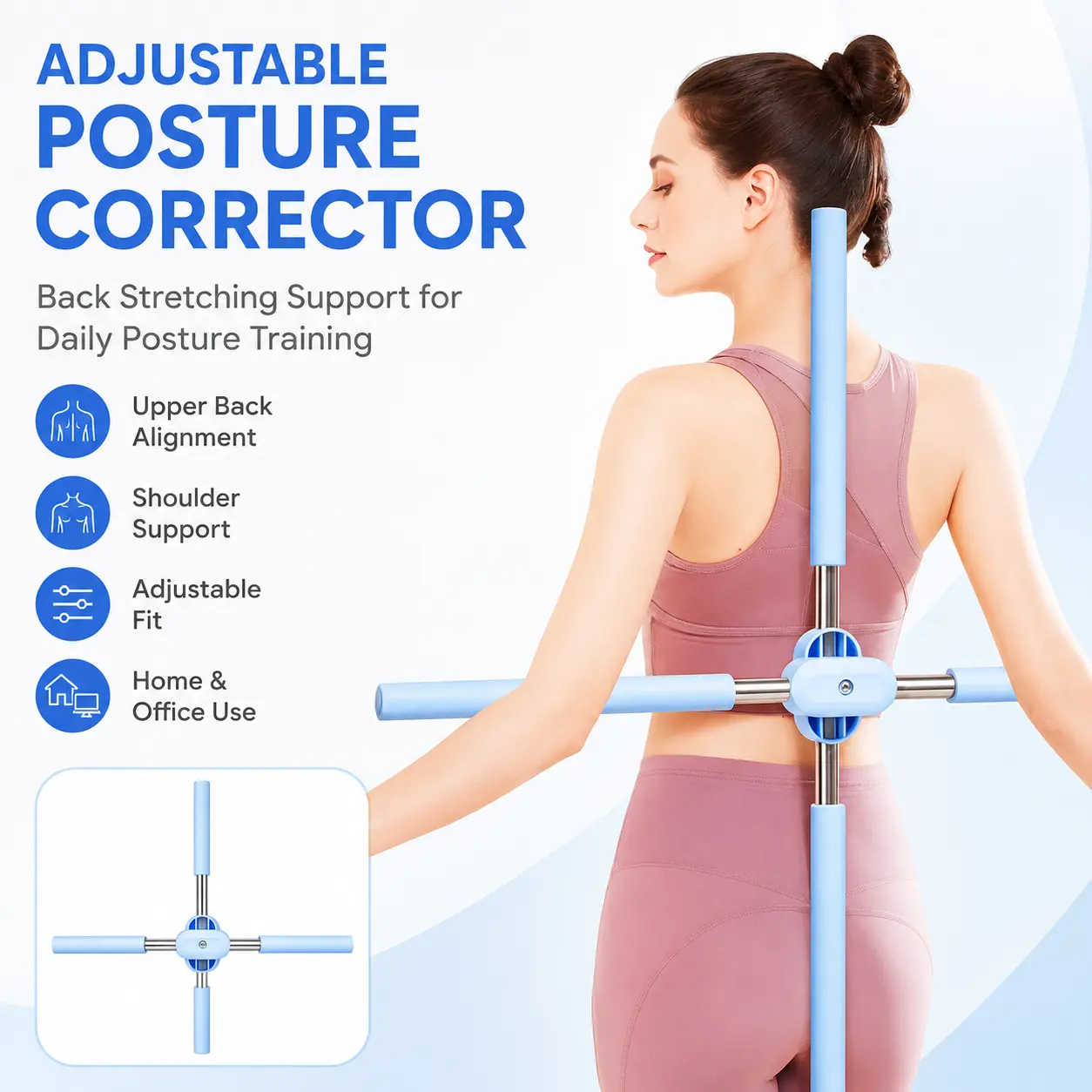 Adjustable Posture Corrector and Back Stretching Support, Comfortable Upper Back and Shoulder Alignment Brace for Neck, Back and Waist Support, Daily Posture Training Aid for Home, Office and Travel Use