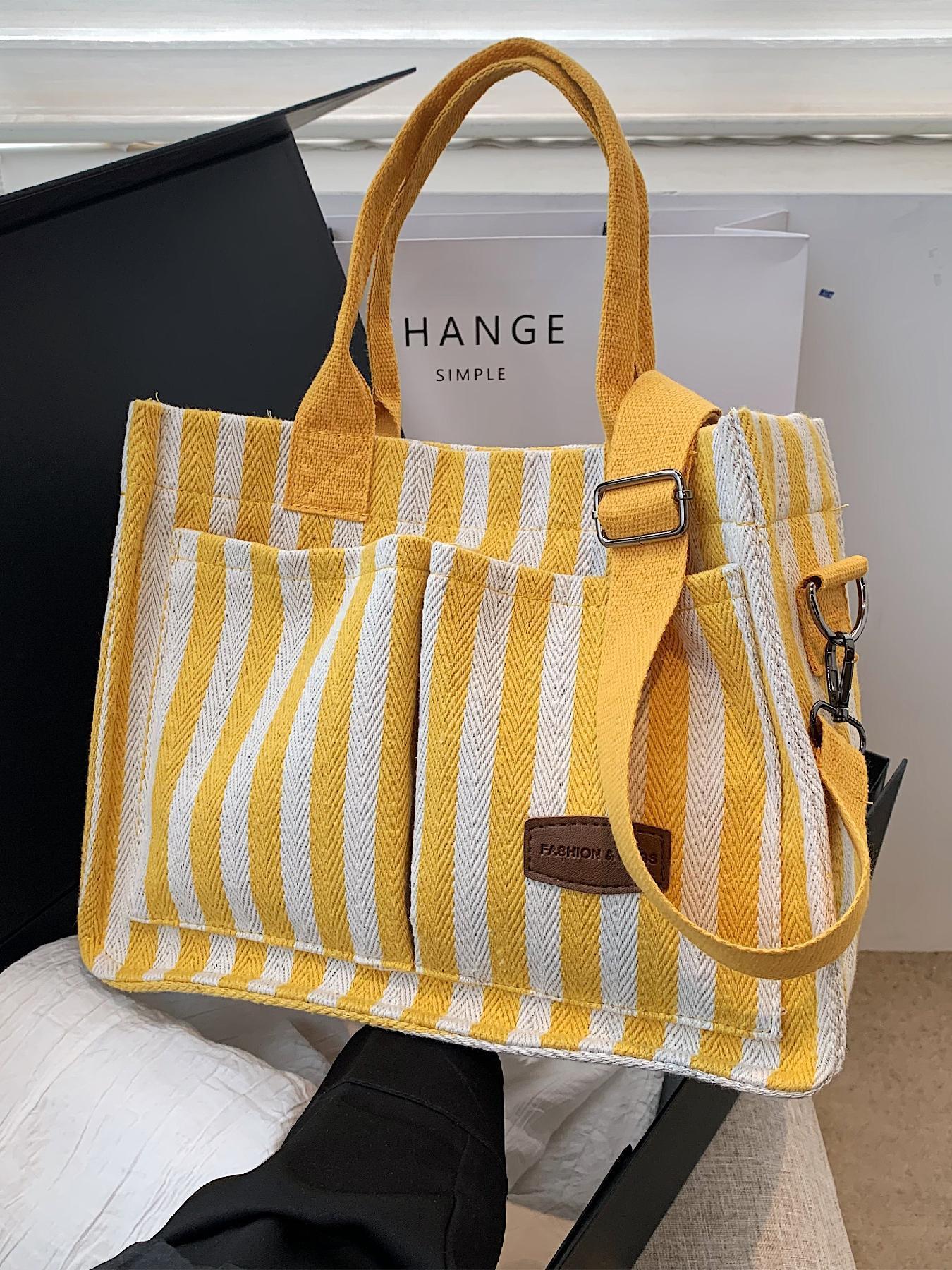 Women's Stripe Tote Bag, Large Capacity Shoulder Bag for Daily Used, Casual Trendy Versatile High-quality Daily Commuting Bag, Girl Fashionable Shopping Bag