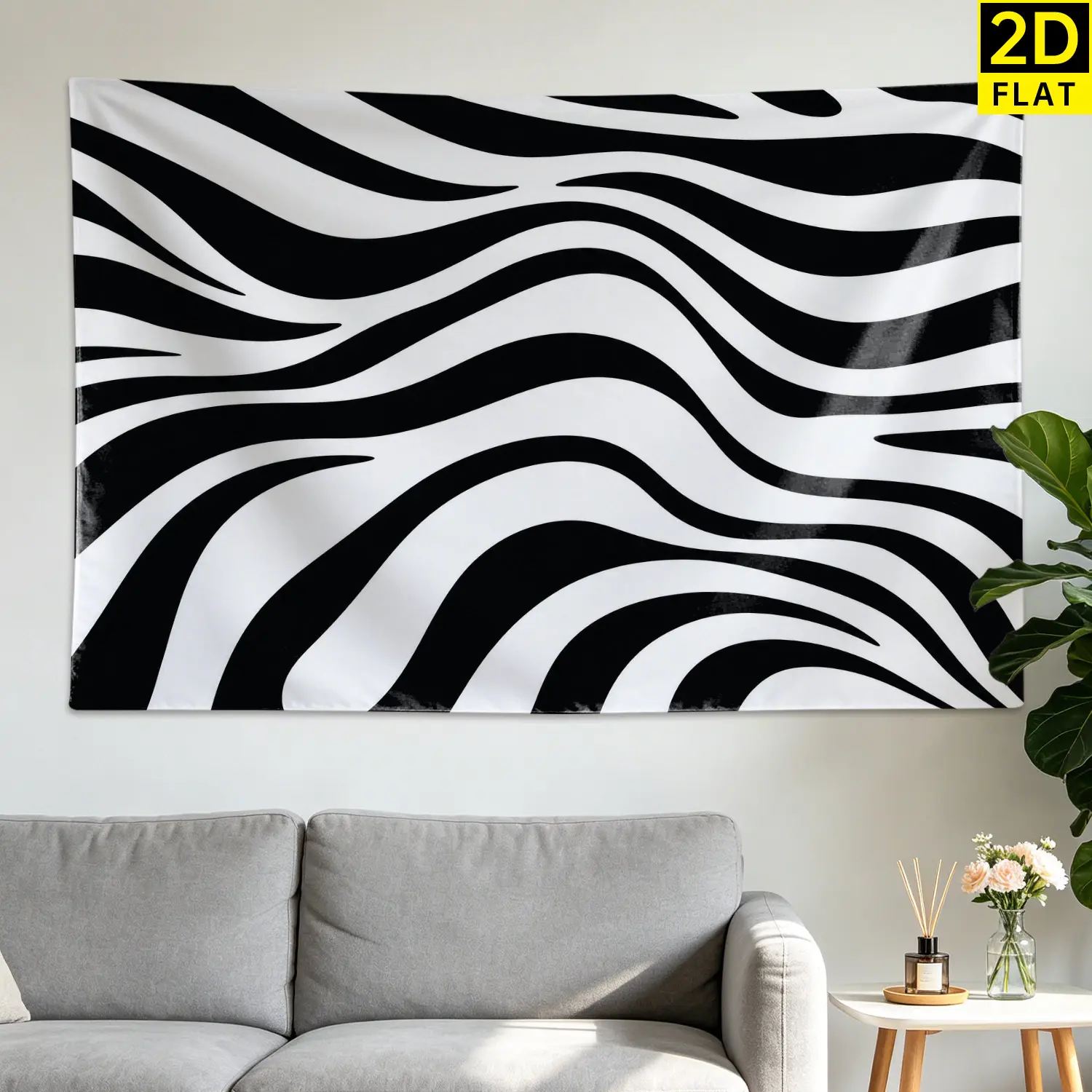 Abstract Black and White Zebra Print Wall Tapestry - Large Horizontal Synthetic Polyester Colorfast Comfortable Wall Decor Artwork, No-Installation Decoration for Living Room,Dining Room, Multi-Size Gift Idea for Family, Durable