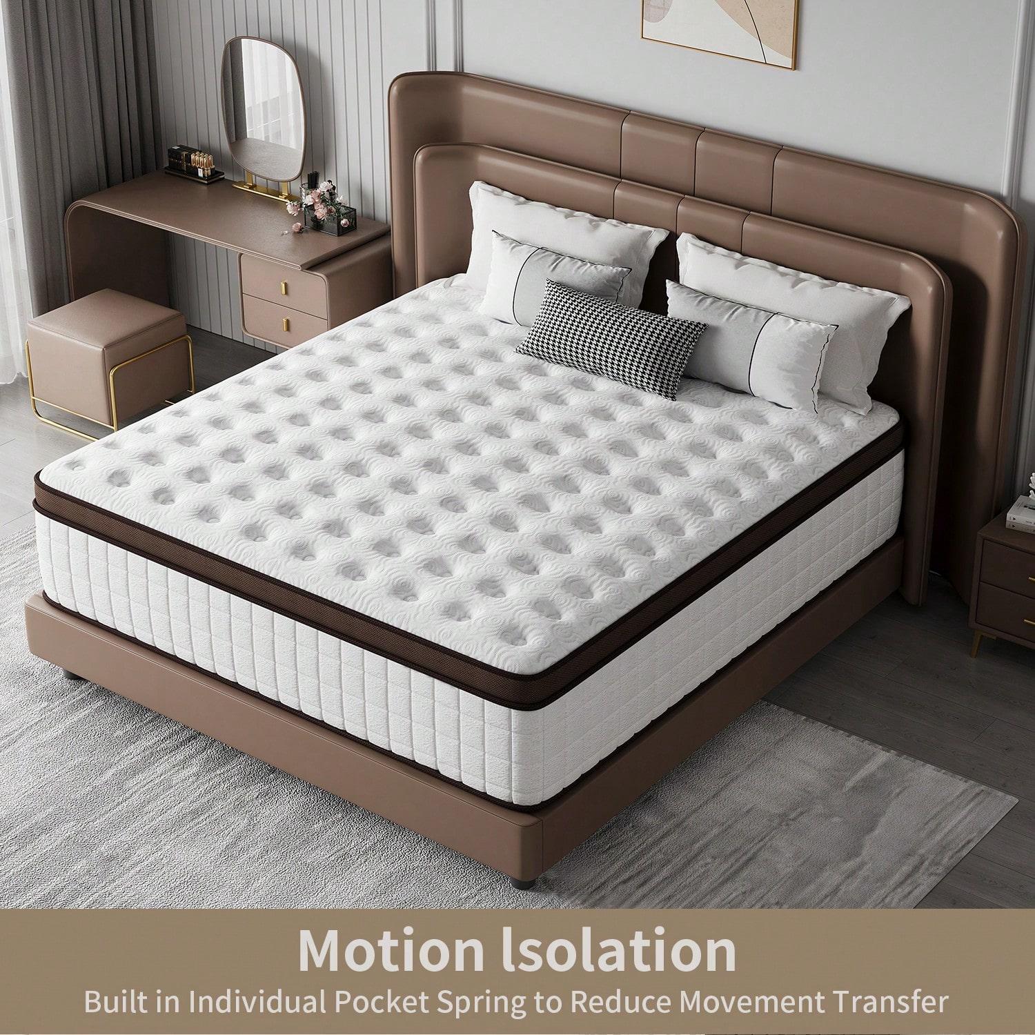 10"12"14" Queen Mattres Twin Full Queen King Size Bed Mattress In A Box, Hybrid Pocket Spring Breathable Cotton Layer Mattress For Motion Isolation & Silent Sleep, Lumbar Support & Pressure Relief, Medium Firm 10"12"14" Queen Mattres Twin Full Queen King Size Bed Mattress In A Box, Hybrid Pocket Spring Breathable Cotton Layer Mattress For Motion Isolation & Silent Sleep, Lumbar Support & Pressure Relief, Medium Firm