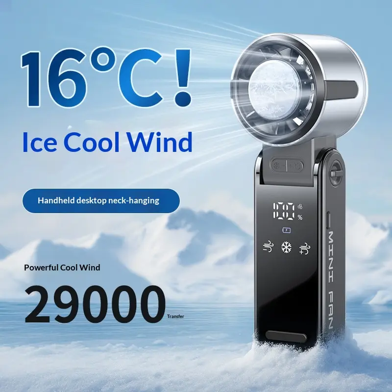 2026 Neck-Mounted Handheld Fan, Ice-Cooling, High-Speed Powerful, Foldable USB-Powered Portable Fan for Outdoor Use (Cross-Border Exclusive)