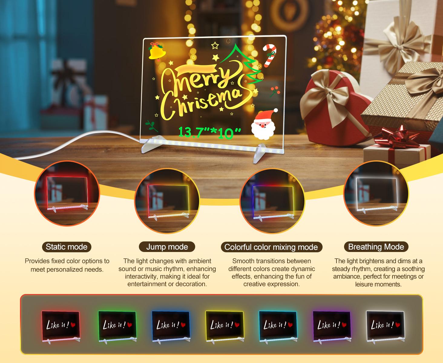 LED Note Board with Seven Colors 13"x10" for Kids 3-12 Stimulate Painting Potential Enhance Color Cognition Light Up Dry Erase Boards with 7 Markers Soft Cloth Hanging Chain Holiday Trend Gift Christmas Gift neon color Light-Up Drawing