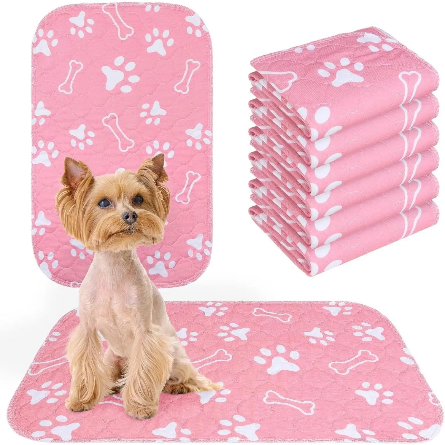6 Pack Washable Reusable Puppy Pee Pads for Dogs 16x24 Pink - Waterproof Super Absorbent Non-Slip Leak-Proof Whelping Mats for Potty Training, Playpen, CrateGift