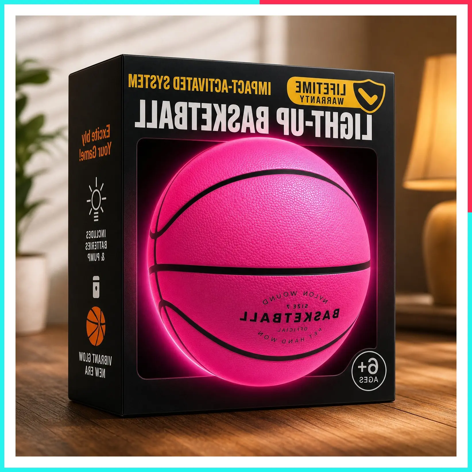 Light-Up Basketball | Glow in the Dark LED Official Size 7 Basketball with Authentic Weight | Cool Sports Gift for Girls & Boys Ages 8+ | Fun Outdoor & Indoor Toys for Kids 10-Year-Old