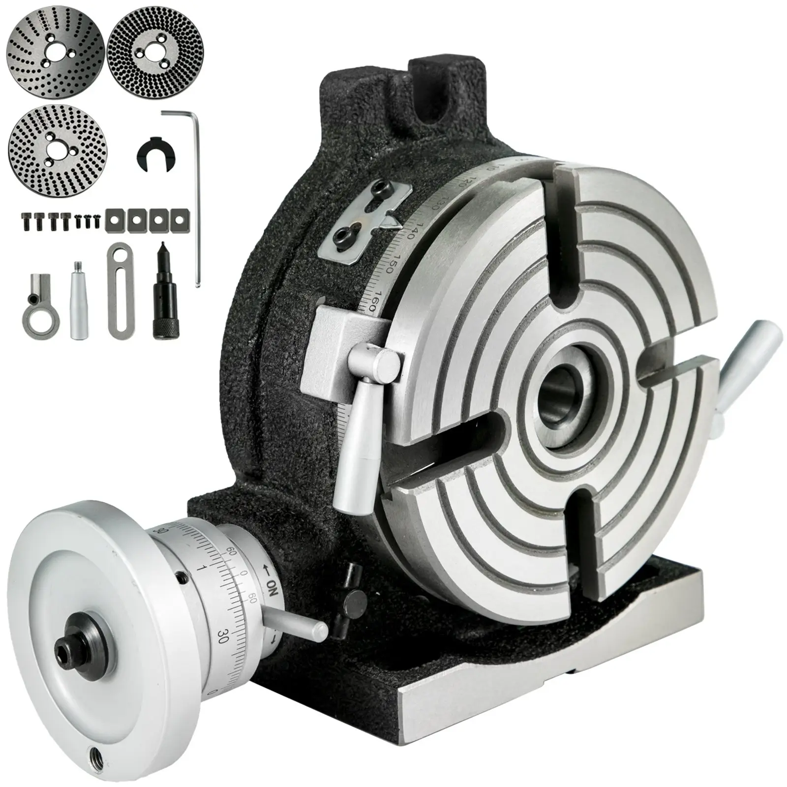 Rotary Table 6inch(150mm) Horizontal Vertical Milling Table 2/5inch(10mm) 4-Slot Milling Rotary Table MT-2 Rotary Table for Milling with Indexing Plate Set for Precision Milling Drilling