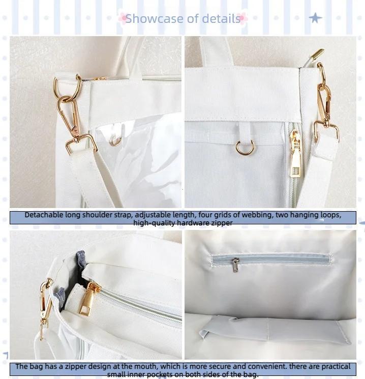 Big Ita Bag Black with Insert Japanese Cute Clear Women Double Straps Girls Kawaii Transparent Shoulder Bag Purses and Handbags