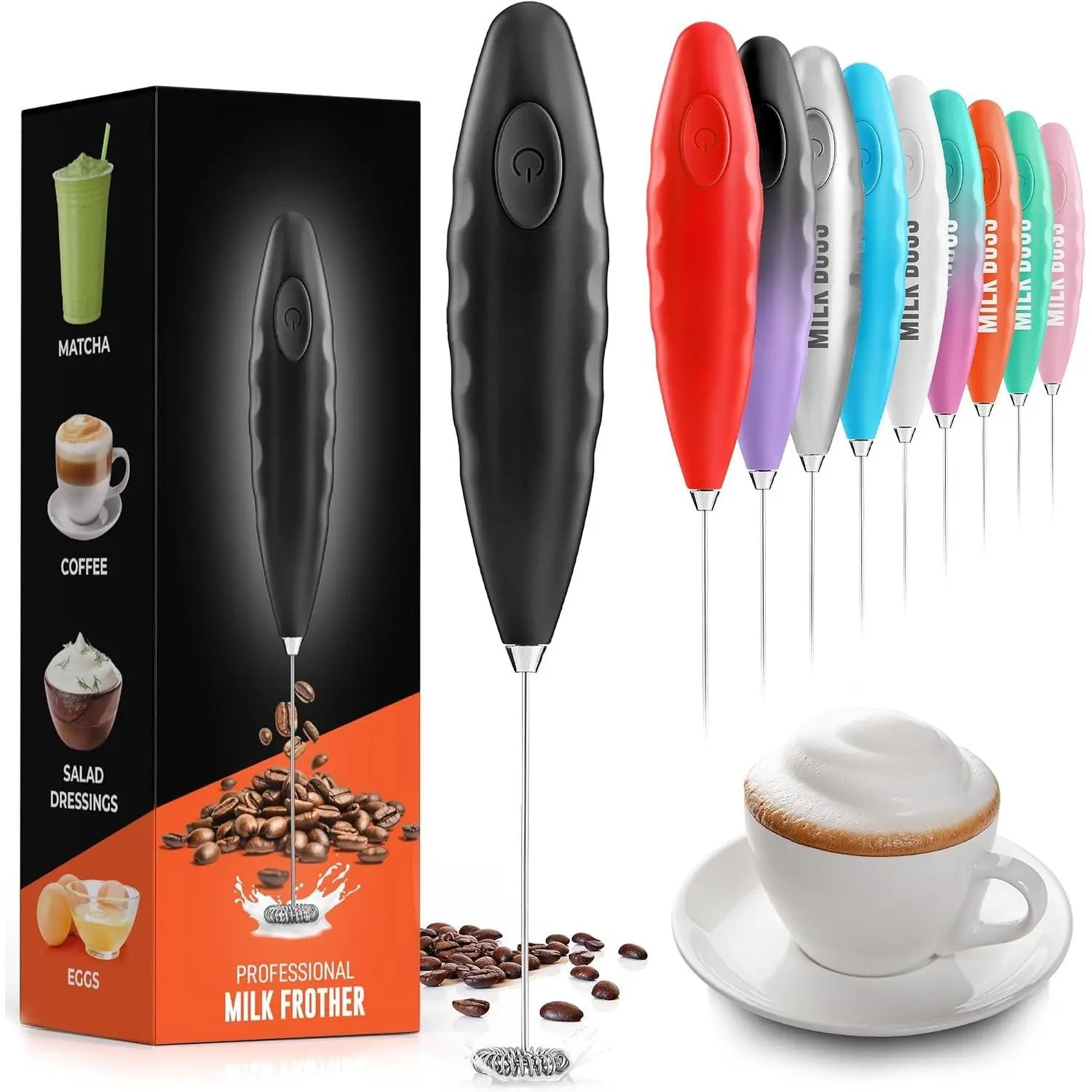 Matcha Whisk - Handheld Electric Stirrer - Matcha Frother Wand & Drink Mixer - Electric Whisk for Matcha  & Green  - Durable Stainless Steel Matcha Blender - Comfortable Grip - Black