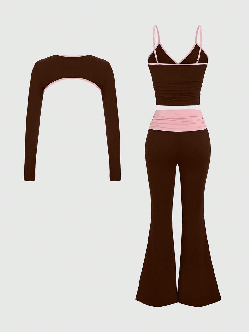 Women's Sporty Casual Three-Piece Outfit Athleisure Wear Set for Yoga Workout for Women, Ideal for Spring and Fall