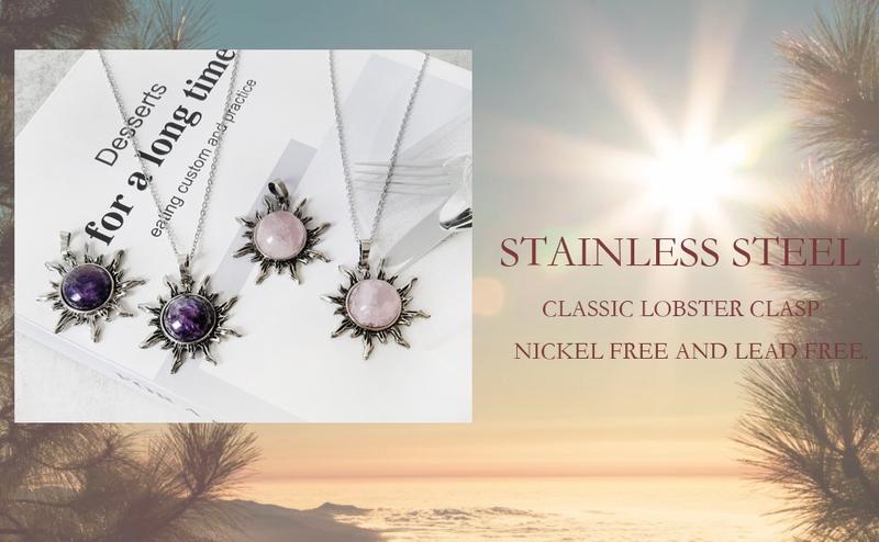 Turquoise Necklace for Women, Boho Sun Pendant Necklace with Stainless Steel Chain, Handmade Spiritual Healing Stone Western Necklace for Women