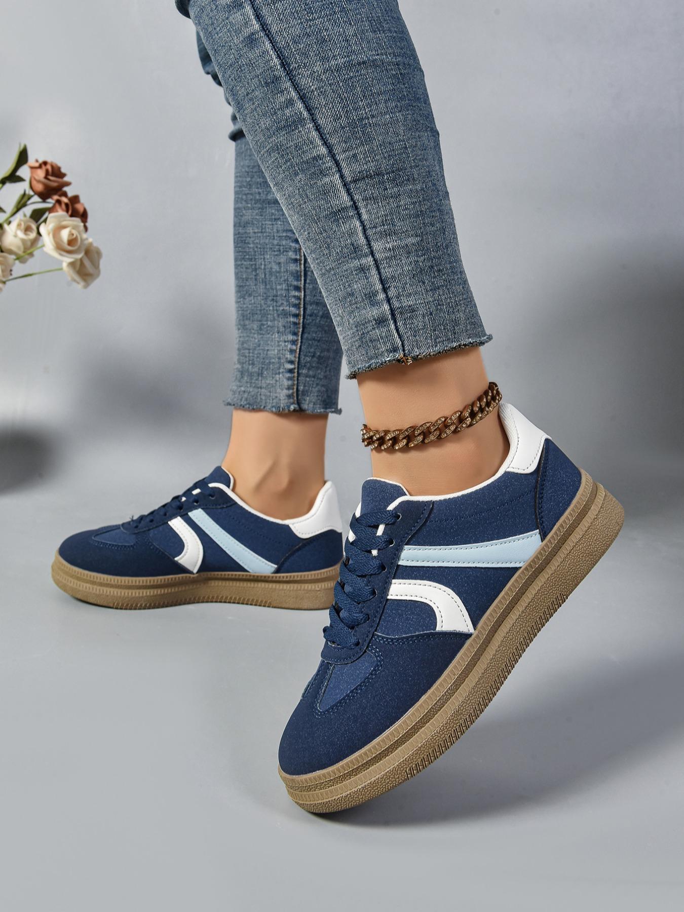 Women's Fashionable Lace Up Low Top Sneakers, Trendy Walking Sneaker, Casual Comfortable Sports Shoes for Daily Wear, Female All-match Round Toe Shoes for Summer