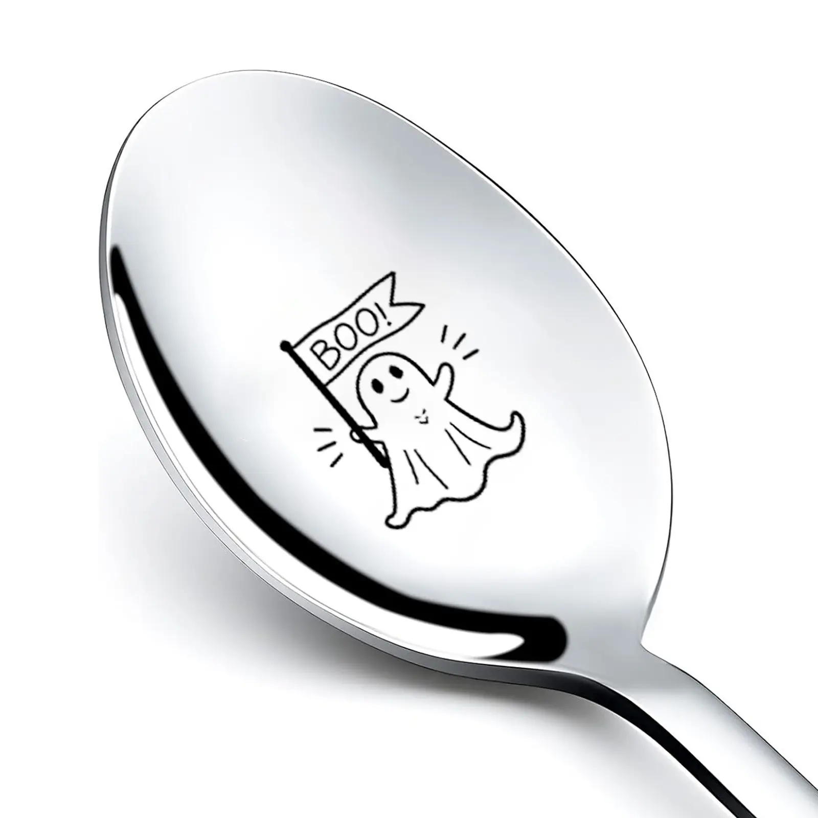 6pcs Halloween-Themed Stainless Steel Spoons, Ghost Carvings, Holiday Decorations, Festive Gifts, Coffee & Tea Spoons