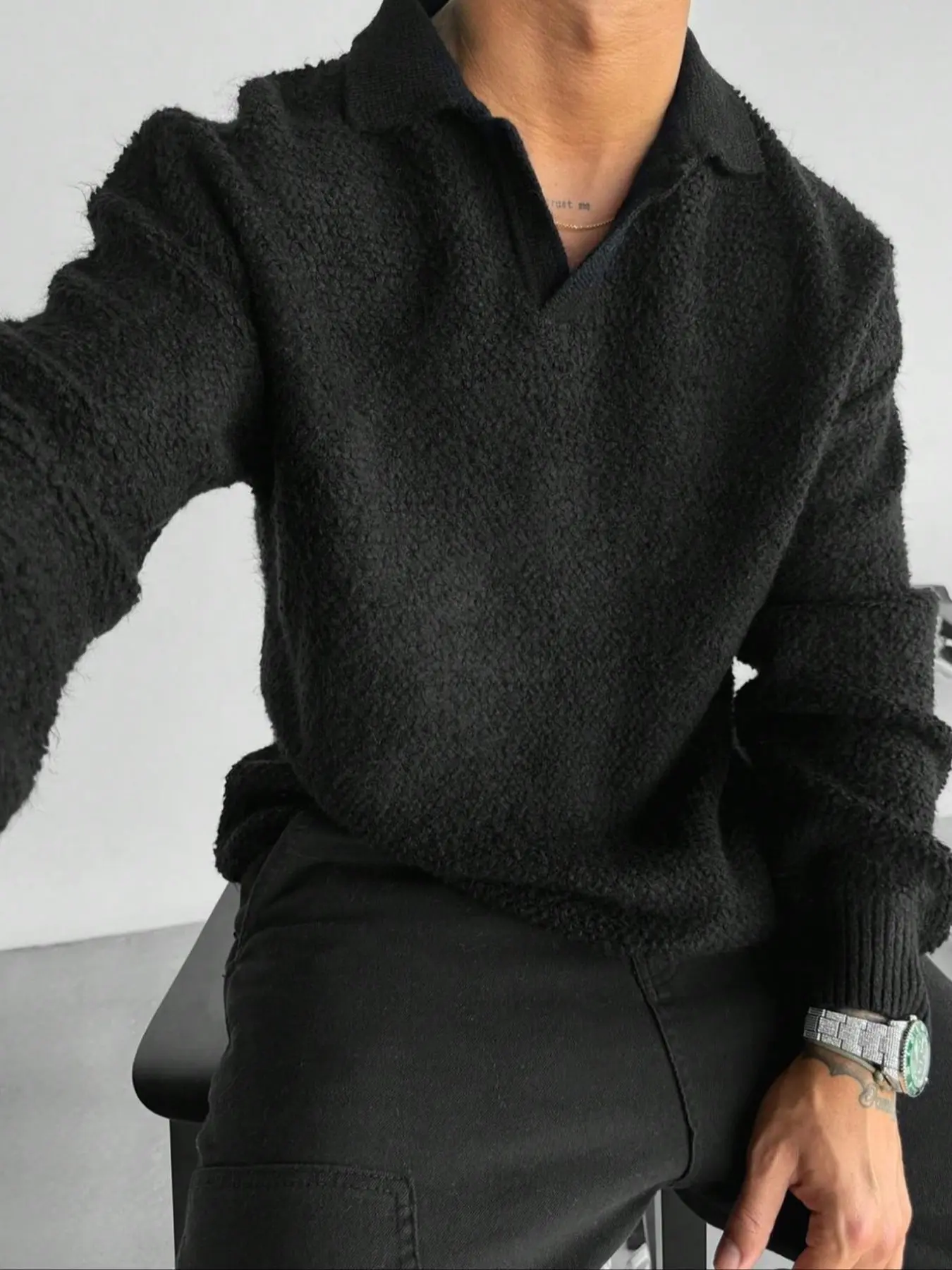 Men's Autumn Winter Fashion V-Neck Sweater, Casual Style Long Sleeve Knitwear, Fitted Plain Design for Spring & Fall Seasons