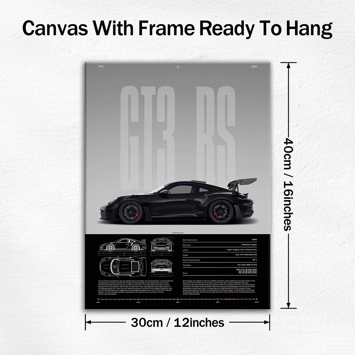 Wooden-Framed Canvas Painting, High-Performance GT3 RS Specification Poster, Modern Canvas Wall Art for Living Room, Bedroom & Office Decoration, Modern Home Decor, Fashion Artistic Ornaments