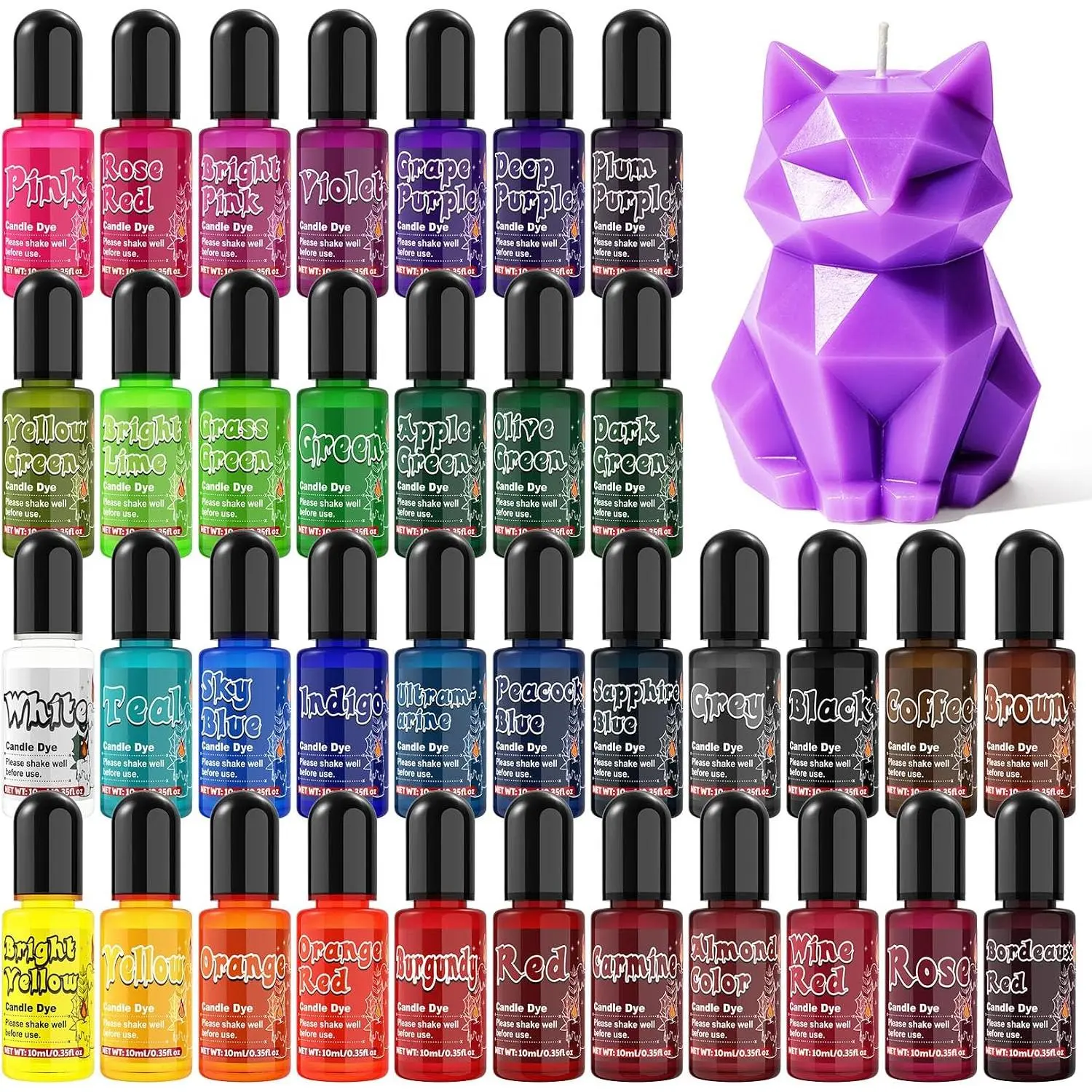 Candle Dye - 36 Colors Candle Color Dye, , Highly Concentrated Candle Wax Dye for DIY Candle Making, Liquid Oil-Based Candle Dye for Soy Wax, Beeswax, Gel Wax - 10ml/Bottles