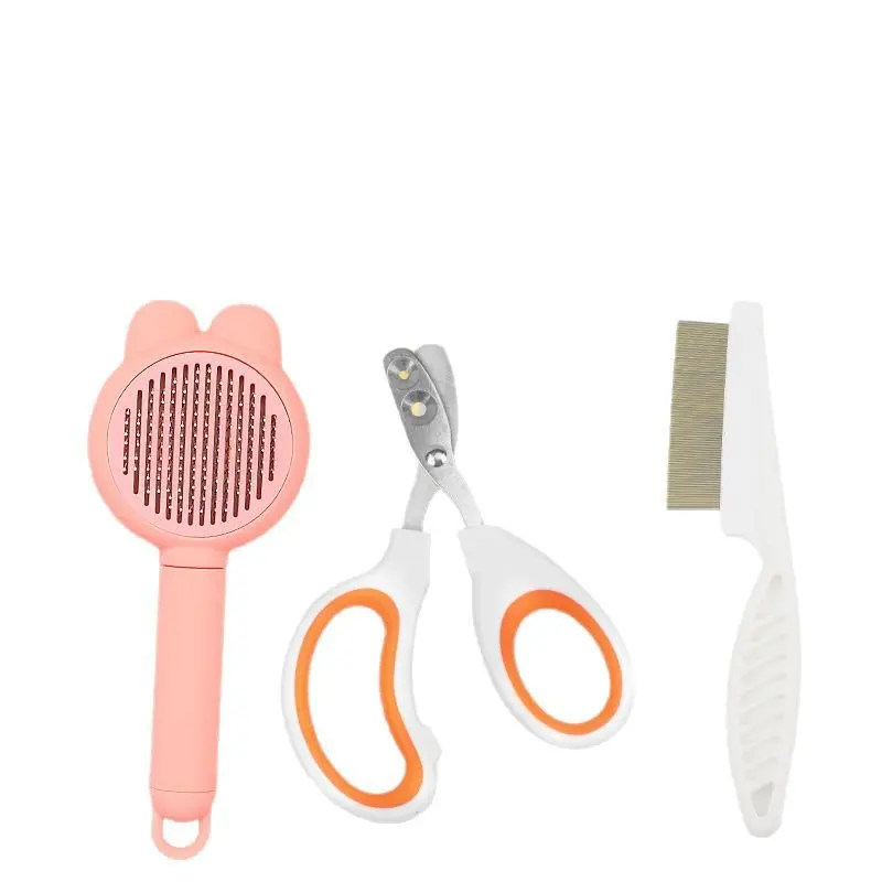 Pet comb for cats and dogs, used to remove loose hair and fleas, steel pin round hole comb, cat-specific nail clippers, three-piece cleaning tool set