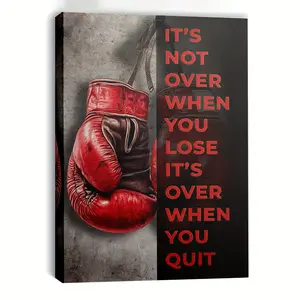 2D Flat, 1pc, Framed, Boxing Gloves Never Quit Motivational Poster Theme Canvas Wall Art, Ideal for Gym, Home Office, Bedroom, for Man Cave and Sports Bar Decoration.