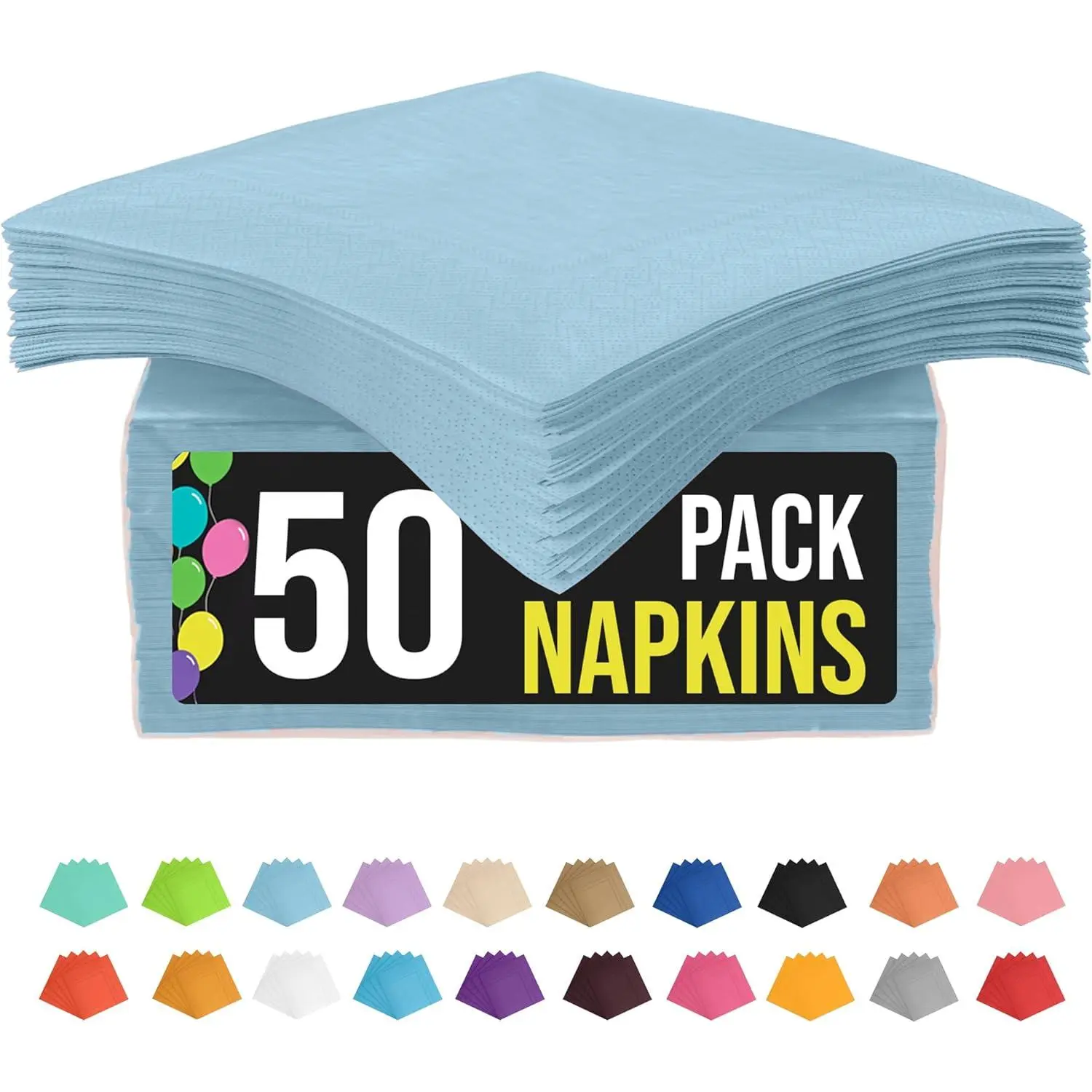 Solid Light Blue Cocktail Napkins, 50 Pcs 2-Ply Disposable Paper Napkins for Parties and Everyday Use, Disposable Pack, Simple, Unisex