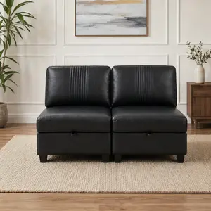 ARCH Modular PU Leather Sofa 2-Seat Convertible Sectional with Storage and Sleeper Function for Living Room, Easy Assembly, Black/Dark Brown Options, 2-Seat/4-Seat Configurations, Black/Dark Brown Color Options, PU Material, 2 Seat/4 Seat Seat Count