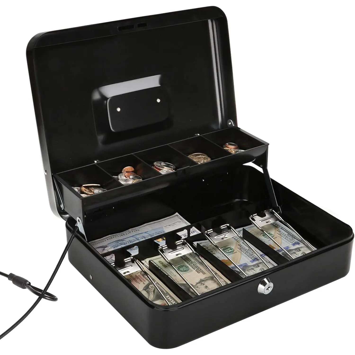 Large Locking  Box with  Tray, Lock Box with   Metal  Box with Lock, Black