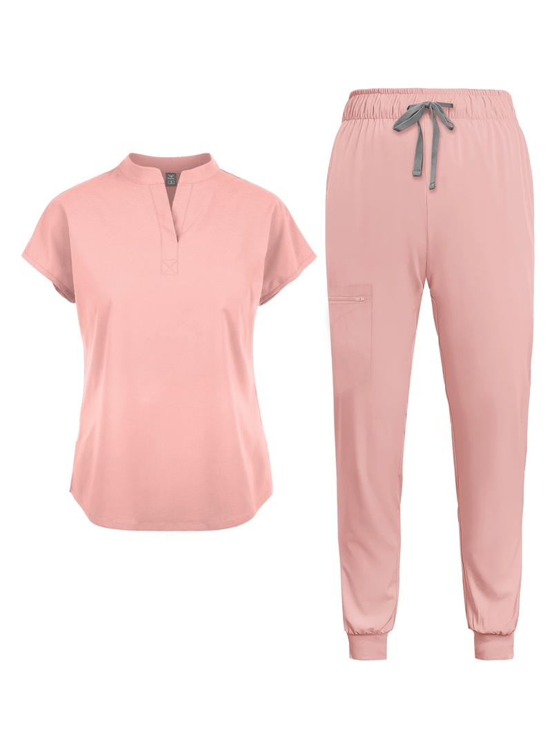 Scrubs Set for Women Nurse Uniform Jogger Suit Stretch Top & Pants with Multi Pocket for Nurse Esthetician Workwear Clothes Womenswear Fitted Minimalist Women's Workwear