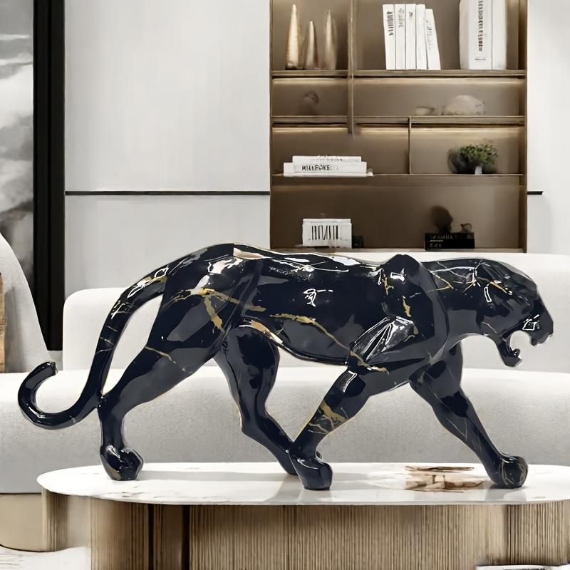 1pc Contemporary Black and Golden Leopard Sculpture - Glossy Resin Statue for Living Room, Bedroom, Office Decor Ideal Gift Easter, Father's Day, Mother's Valentine's Housewarming, Statues Home