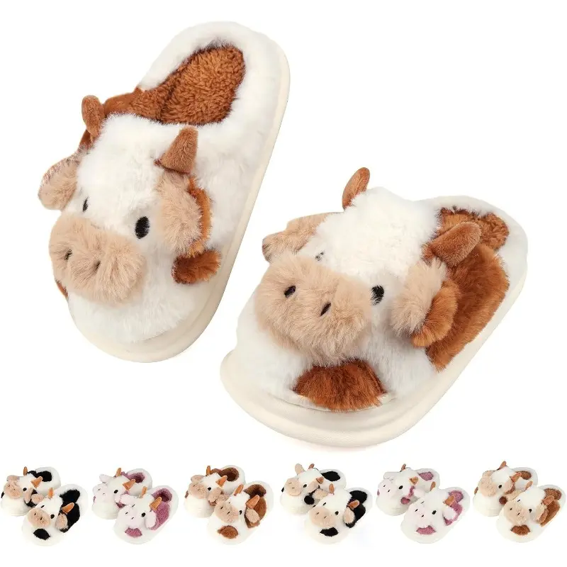 Kids Cow Slippers | Toddler Boys Girls Animal Slippers | Youth Fuzzy Slippers | Comfy House Slippers Shoes | Memory Foam | Cute Cartoon | Soft Non-slip