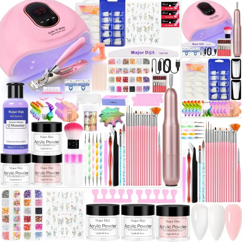 Beginner Acrylic Nail Kit with UV Light, Electric Drill & 3 Powder Colors - Smooth Salon-Quality Manicure Tools for Indoor Recreation, Ideal Gift for Leisure & Outdoor Enthusiasts