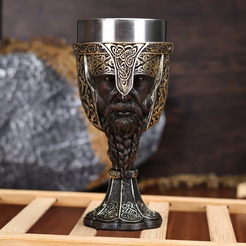 European retro medieval Viking wine glass stainless steel hand-painted handicrafts resin wine glass Western mythology cup ornament