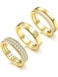 18K Gold Plated Dainty Stacked Rings Women Elegant Stackable Ring Sets for Women Gold Cubic Zirconia Thumb Wedding Bands Promise Stacking Rings Jewelry US Size 5-10