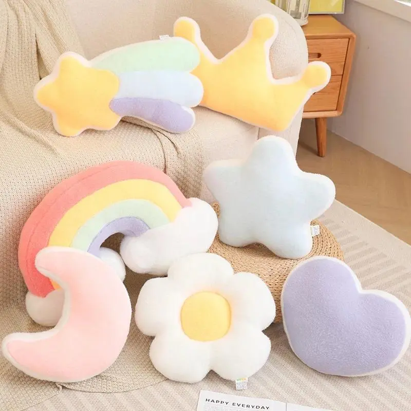 Love Pink Flower Rainbow Star Plush Pillow - Soft Stuffed Cartoon Cushion, Stress Relief Toy for Birthday Christmas Gifts, All Seasons House Decoration (Blow with Hair Dryer Compatible)