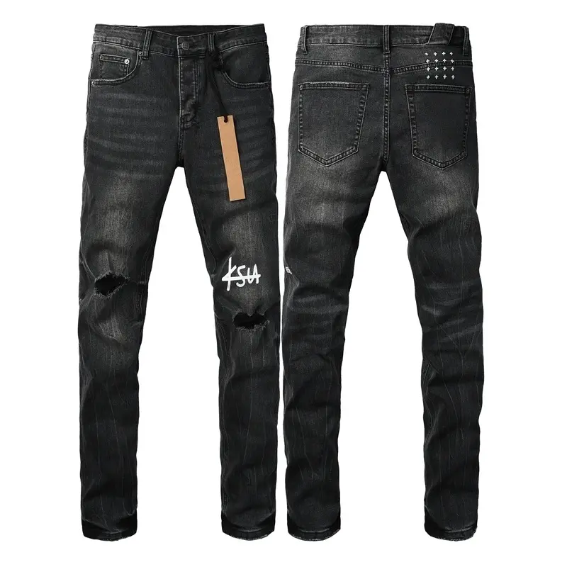 Men's Jeans Brand Men Denim Jeans, Casual Comfort Ripped Design, Fashion Slim Straight Skinny Fit, Distressed Stretch Jeans.Campus, Vintage, Street & Festival Style Denim Pants